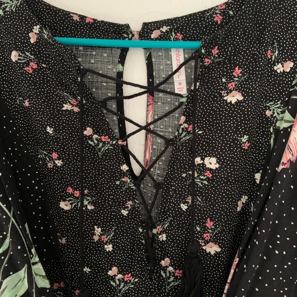 Xhilaration Black and Pink Flower Dress Size Medium Rayon Dress. - Picture 11 of 17